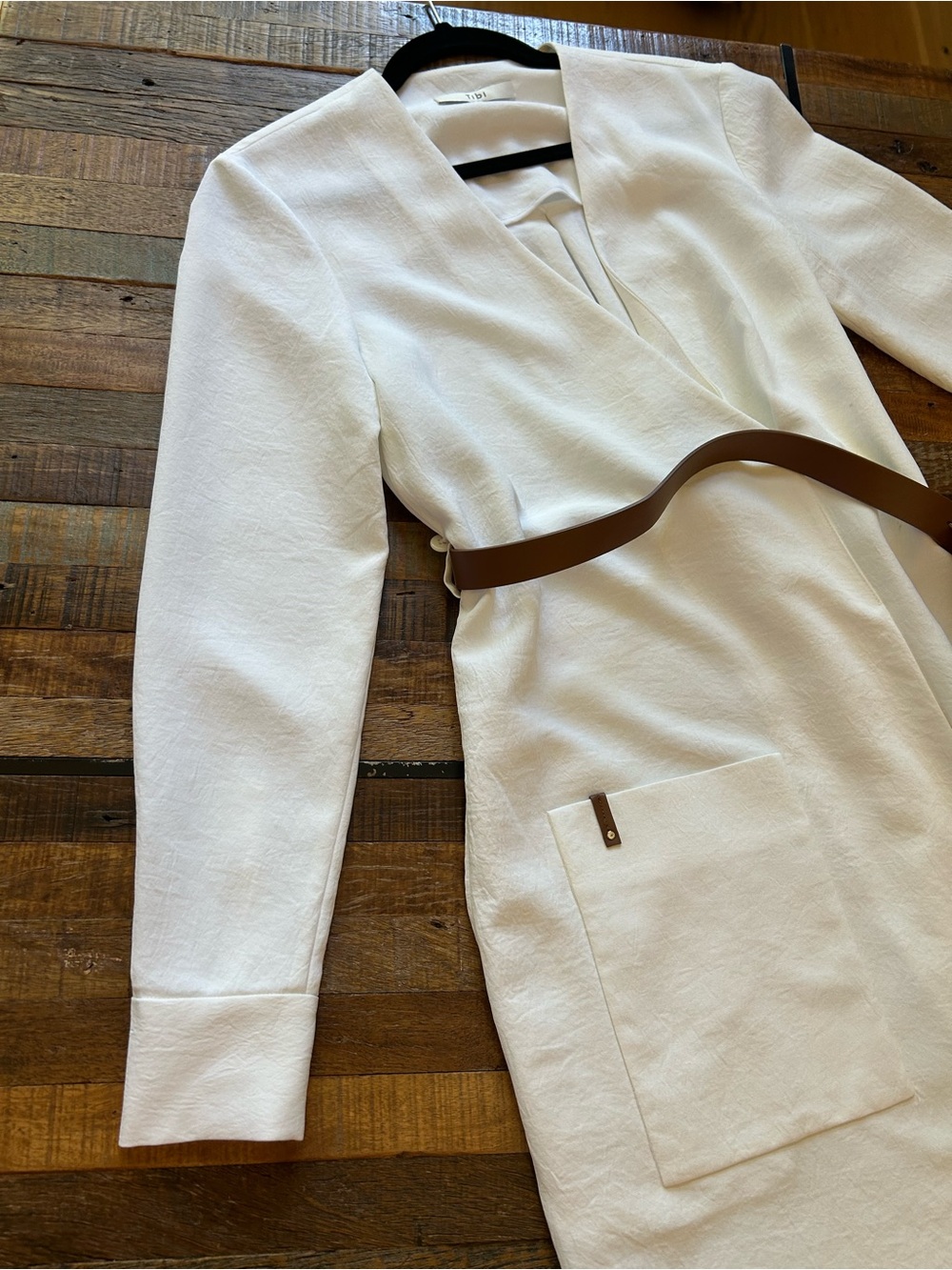TIBI Drape Twill Wrap Dress in White - Picture 3 of 16